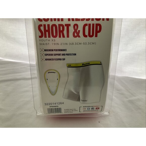 Franklin Sports Youth Compression Short with Cup, White/Neon XS  19”-21" Waist - Picture 8 of 11
